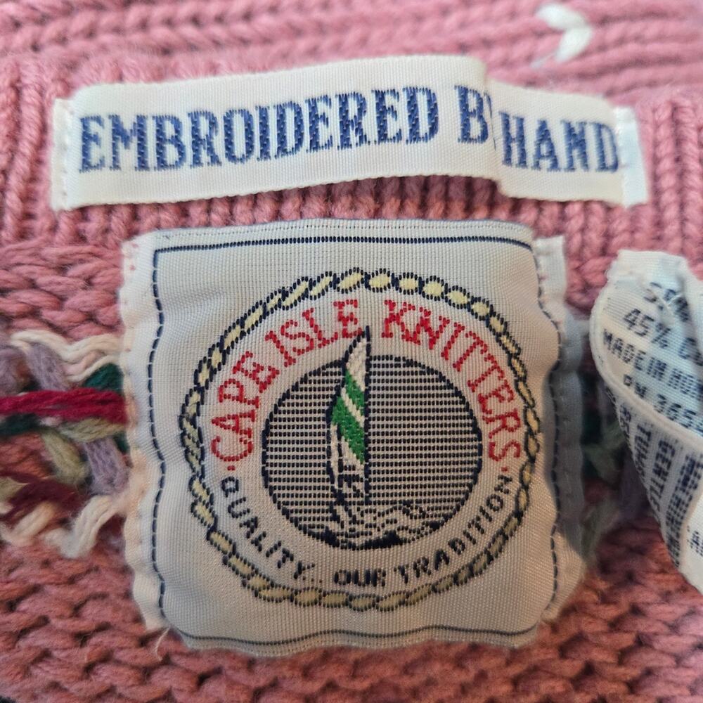 Cape Isle Knitters Embroidered Floral Cardigan Vintage 90s Pink Medium - Picture 4 of 8